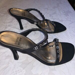 Stuart Weitzman vintage Black w/crystals Kitten-Heel Sandals 5.5
